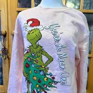 Dr. Seuss Pink Crew Neck Sweater with Grinch Graphic